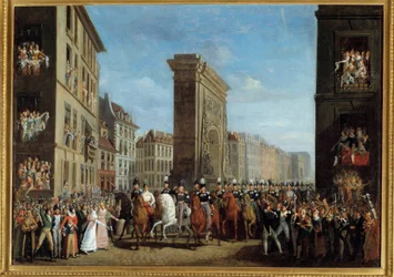 Campanha da França (coligação Sixieme) "A passagem dos aliados soberanos no Boulevard Saint Denis em 31/03/1814" Pintura de Jean Zippel (1789-?) Sol do século XIX. 0,17 x 2,22 m Paris, musee Carnavalet - Campanha da França (Sexta Coligação) "Passagem de