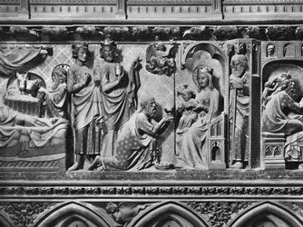 Catedral, interior, tela de coral, Natividade, Adoração dos Magos, c.1340-51 (pedra policromada)