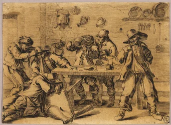 Cena de taberna com homens a discutir