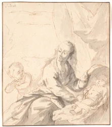 Maria com o menino Jesus no berço e João