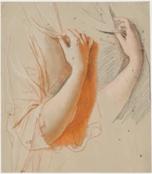 Estudo do braço direito de uma mulher, segurando um véu; trabalho preparatório para o retrato da Condessa Constance Bernstorff, née Knuth