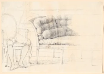 Estudo para o retrato da família Holmskiold de 1787: o sofá estofado e à esquerda uma cadeira com a figura de Holmskiold delineada