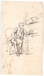 Estudo para o retrato da família Holmskiold de 1787: conselho secreto. Theodor Holmskiold sentado em uma mesa