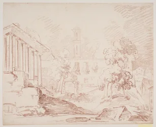 Prospecto italiano com templo e igreja