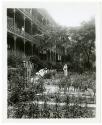 Rhinelander House gardens, W 11th St , Greenwich Village, New York, EUA, c.1905-38 (foto em prata gelatina)