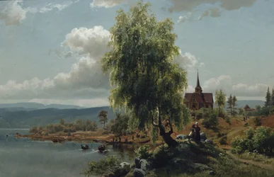 Igreja sobre o fiorde (óleo sobre tela)