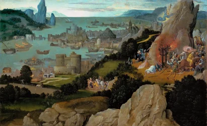 Arte Neerlandesa Antiga : O Martírio de Santa Catarina par Patinier, Joachim (ca. 1480-1524), antes de 1515. Óleo sobre madeira, 27,8x44,8. Museu de História de Arte, Vienne