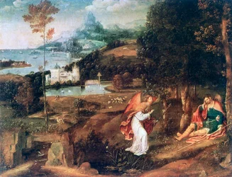 Cena da paisagem com Saint Roch, c1500-1524