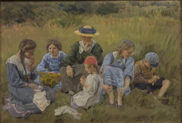 Descanse no prado. A esposa e os filhos do artista
