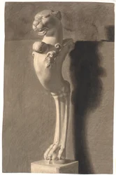 Desenho após gesso. Cópia após escultura antiga (?). Ornamento com cabeça e pé de leão