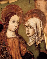 Retábulo da Visitação, A Virgem encontra Isabel, detalhe, c. 1488-1516 (tempera em madeira)