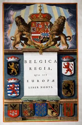 Belgica Regua quae est Europae, Livro IX, página de título do Volume IV, de Atlas Maior, atlas em 11 volumes, de Joan Blaeu (1596-1673), gravura em cobre, 57,5x39 cm, Amsterdão