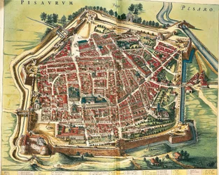 Itália, Mapa de Pesaro, do Theatrum civitatum et admirandorum Italiae de Joan Blaeu, gravura