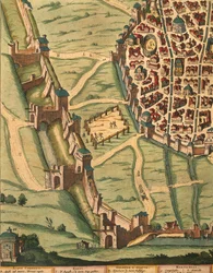 Mapa de Bolonha, do Theatrum civitatum et admirandorum Italiae, detalhe de Joan Blaeu, gravura