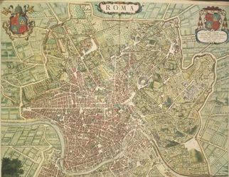 Mapa de Roma, gravura do Theatrum civitatum et admirandorum Italiae de Joan Blaeu, impresso na Itália