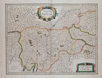 Área Trento, do Teatro do Mundo, ou Novo Atlas de Mapas e Representações de Todas as Regiões (Theatrum orbis terrarum, sive, Atlas novus) por Joan Blaeu (1596-1673), Itália