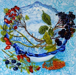 Bacia antiga azul com bagas, 2010, aquarela
