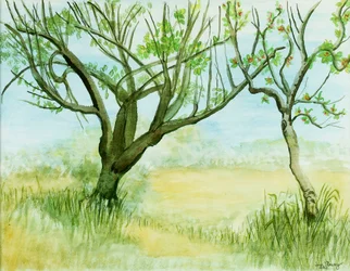Paisagem do início da primavera, com duas árvores, 2009,