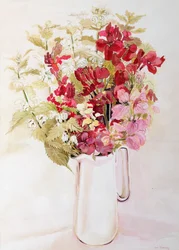 Natureza Morta com Deadnettles e Wallflowers (aguarela sobre papel)