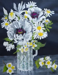 Papoulas Brancas, Marguerites e Filadelfo, (guache)