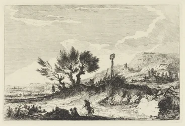 Paisagem montanhosa com caminhantes