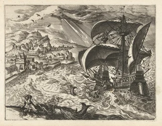 Seascape com Jonas e a baleia Paisagens, marinhas e paisagens urbanas imaginativas (título da série)