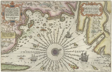 Mapa da costa da Suécia entre Kalmar e Estocolmo