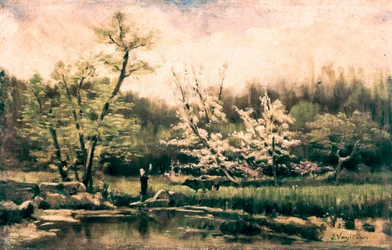 “" Paisagem Primavera "" Pintura de Joaquim Vareyda i Vila (1843-1894). Por volta de 1880. Barcelona. Museu Nacional de Arte da Catalunha.