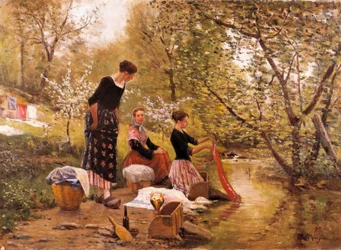Pintura "As Lavadeiras" de Joaquim Vayreda i Vila (1843-1894). 1883