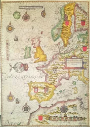 Um carde Generall, e descrição das costas marítimas da Europa, e navegação neste livro contado (gravura colorida à mão)