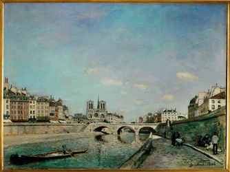 O Sena e Notre-Dame de Paris, vista do Quai des Grands Augustins com a Pont Saint Michel (pintura sobre tela)