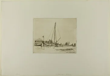 O barco amarrado, de Cahier de six eaux-fortes, vues de Hollande