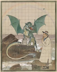 Artista com dragão em um pote de Chinol