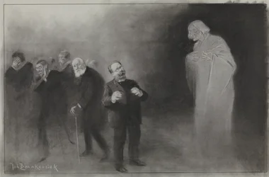 Design para ilustração em De Amsterdammer: O esquecimento de Schimmel no desejo de ano novo de den Stadschouwburg, 13 de janeiro de 1907