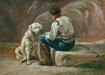 Italiano com cachorro branco