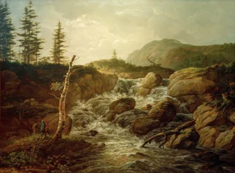 Paisagem nórdica com uma cascata