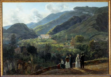 O casino Reale de Quisiana em Castellammare com a corte da Dinamarca. Pintura de Johan Dahl (1788-1857)