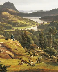 Vista de Lysekloster perto de Bergen, Noruega, século XIX, detalhes