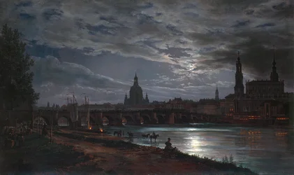 «Vista de Dresden ao luar», 1839. Dimensões 78 x 130 cm. Colecções Estatais de Arte de Dresden, Dresden