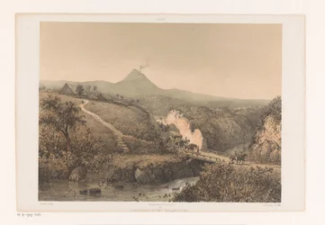 Paisagem perto de Malang Paisagem no Malangsche; Residência Pasoeroean Paisagem no Malangsche (título no objeto) Java após pinturas e desenhos de A. Salm (título da série)