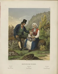 Ilustração retirada do livro Udvalgte norske Nationaldragter de autor desconhecido e publicada por Chr. Tønsberg (não, [1861])