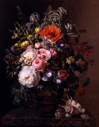 Papoila, peónias, rosas e capuchinhas num vaso grego. Pintura de Johan Laurentz Jensen (1800-1856) Coleção particular.
