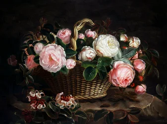 Natureza-morta de rosas e madressilvas. Pintura de Johan Laurentz Jensen (1800-1856/Dinamarquês) Coleção Privee