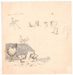 Pintos de galo. Ilustração para «Fabler for Børn» de Kaalund. Ver comentário do catálogo de arte.