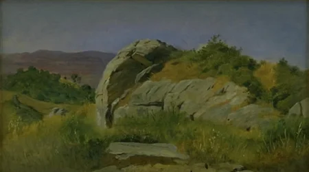 Paisagem com pedras em primeiro plano. Civitella, Itália