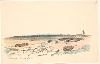 Paisagem de Hornbæk com a plantação e Kullen ao fundo