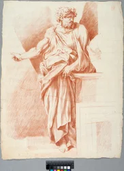 Desenho académico. Pormenor da «Disputà» de Rafael no Vaticano, um filósofo de pé à direita na composição