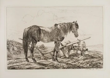 Cavalo junto a um arado