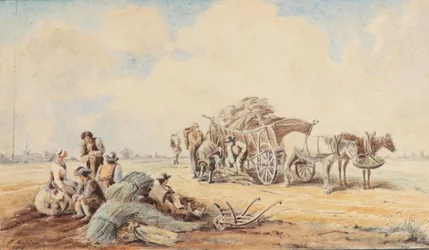 Johann Adam Klein Carruagem puxada por cavalos e trabalhadores do campo em repouso