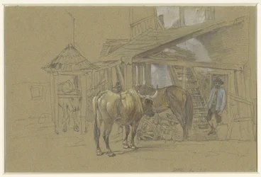 Bois e um cavalo no ferrador